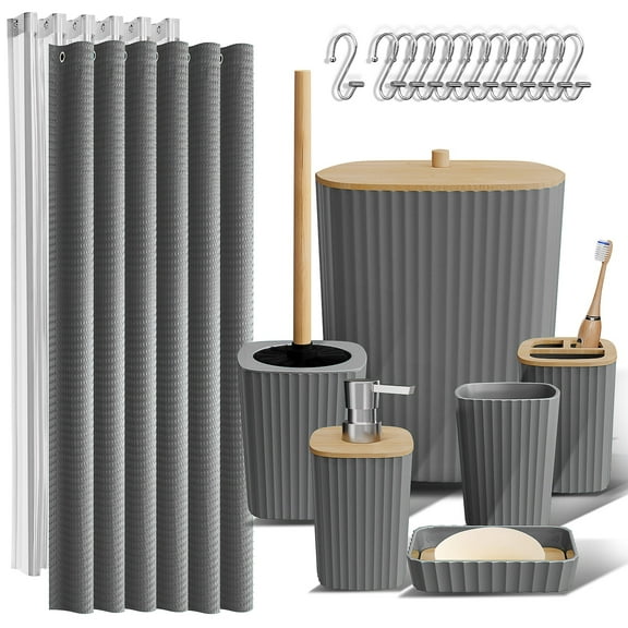 Virtu 20 Piece Bamboo Bathroom Sets, Gray Bathroom Accessories Sets for Minimalistic Bathroom Décor