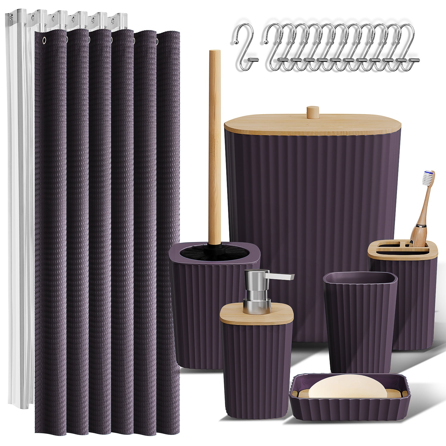Virtu 20 Piece Bamboo Bathroom Sets, Purple Bathroom Accessories Sets