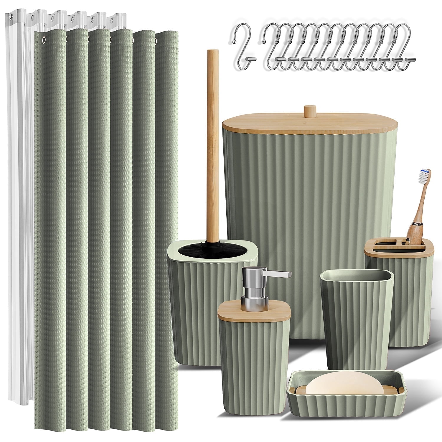 Hearth & Harbor 20 Piece Bamboo Bathroom Sets, Sage Green Bathroom Accessories Set for Minimalistic Bathroom Décor - Walmart.com
