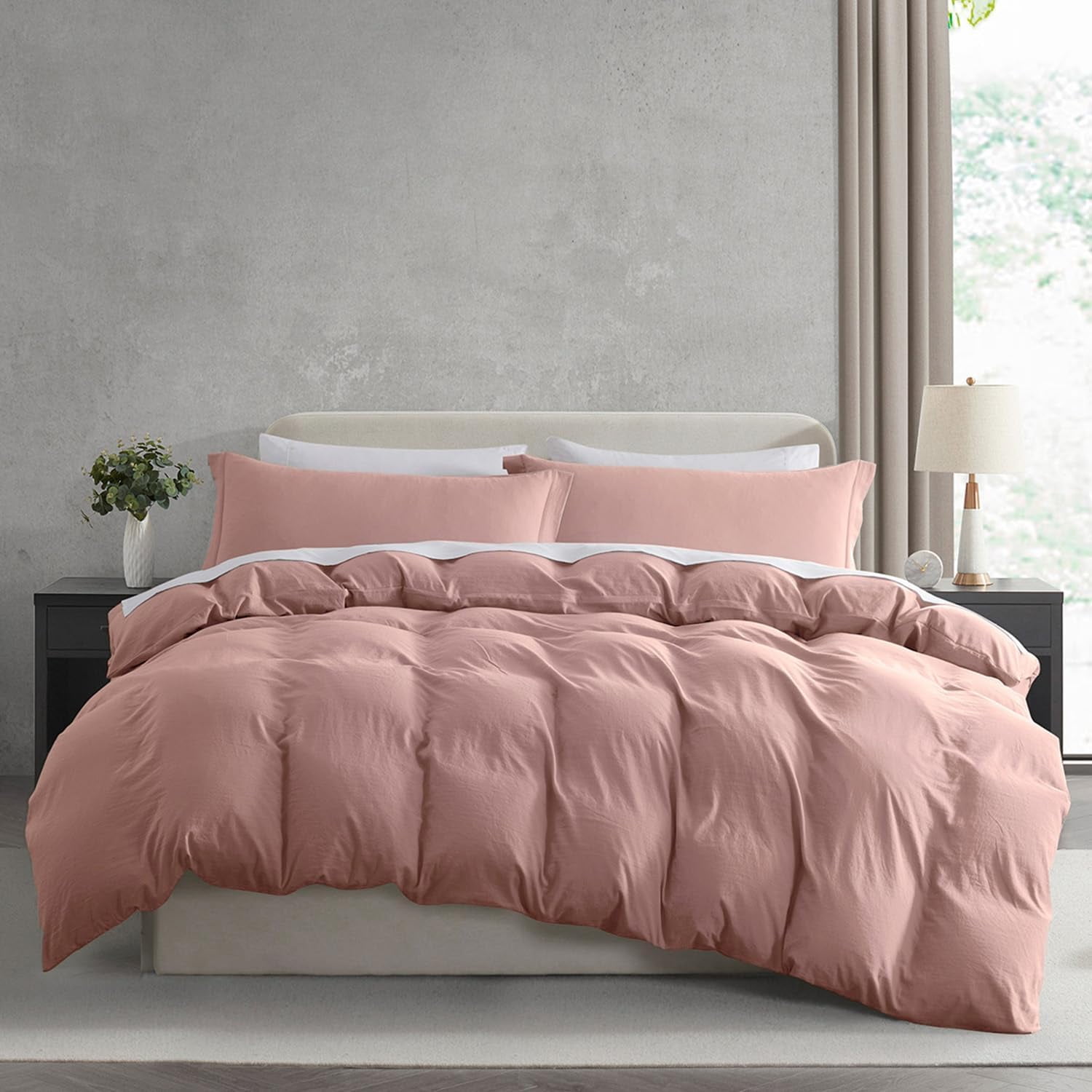 Virtu 3-Piece Duvet Cover Set, Soft Prewashed Bedding Set California King with Pillow Shams, Blush Pink