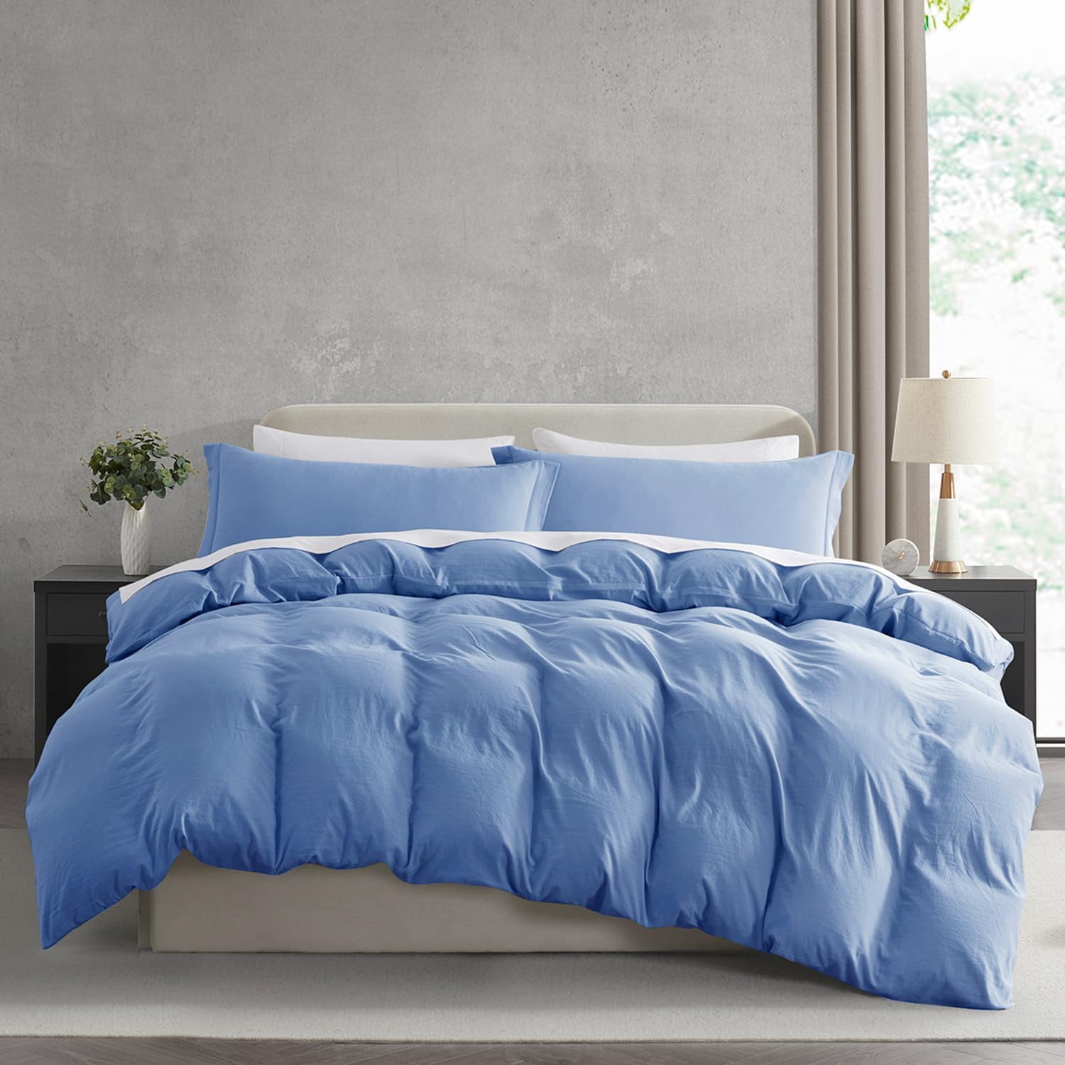 Virtu 3-Piece Duvet Cover Set, Soft Prewashed Bedding Set King with Pillow Shams, Blue Haven