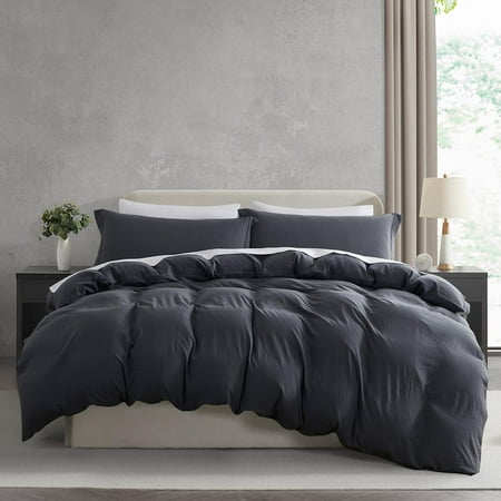 Virtu 3-Piece Duvet Cover Set, Soft Prewashed Bedding Set King with Pillow Shams, Dark Gray