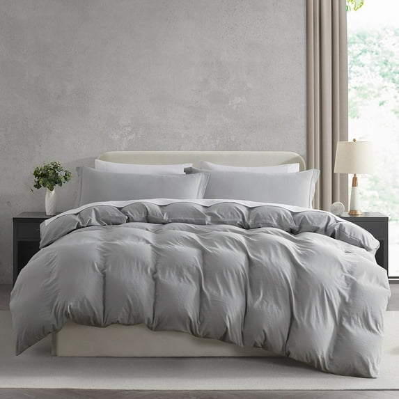 Virtu 3-Piece Duvet Cover Set, Soft Prewashed Bedding Set King with Pillow Shams, Light Gray