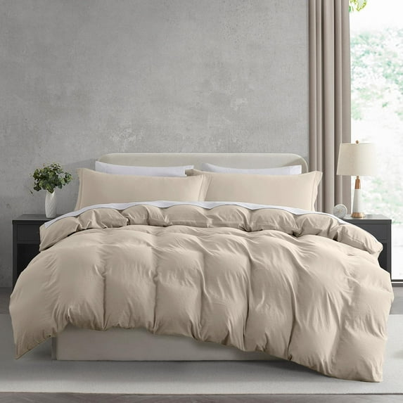 Virtu 3-Piece Duvet Cover Set, Soft Prewashed Bedding Set Queen with Pillow Shams, Linen