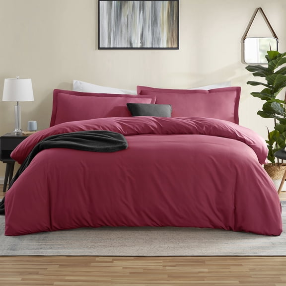 Virtu 3-Piece Luxury Burgundy Red Bedding Set, Queen