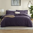 thumbnail image 1 of Virtu 3pc Duvet Cover Set, Luxury Microfiber Bedding Set California King with Pillow Shams, Purple Eggplant, 1 of 10
