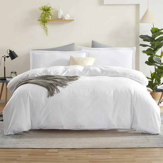 Virtu 3pc Duvet Cover Set, Luxury Microfiber Bedding Set California King with Pillow Shams, White