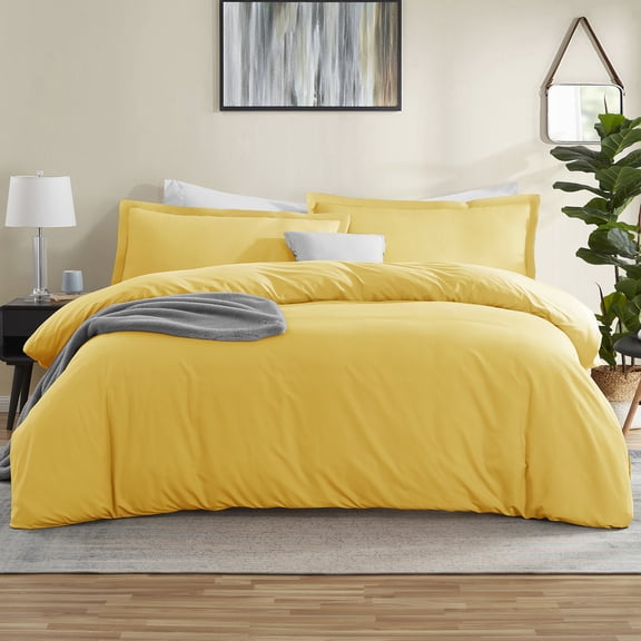 Virtu 3pc Duvet Cover Set, Luxury Microfiber Bedding Set Full with Pillow Shams, Yellow