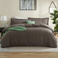 thumbnail image 1 of Virtu 3pc Duvet Cover Set, Luxury Microfiber Bedding Set twin with 2 Pillow Sham, Chocolate brown, 1 of 10