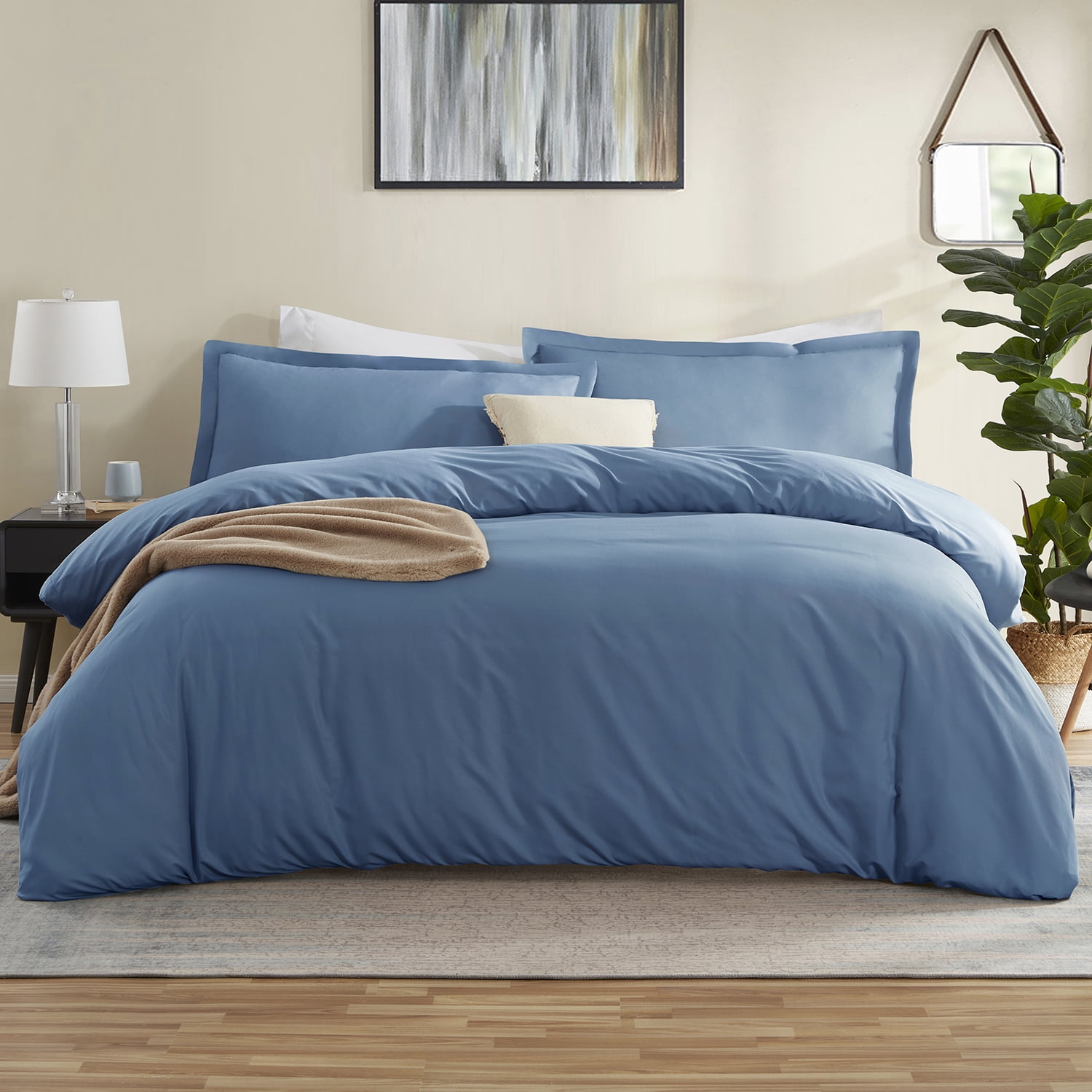 Virtu 3pc Duvet Cover Set, Luxury Microfiber Duvet Cover Cal King with Pillow Shams, Blue Heaven