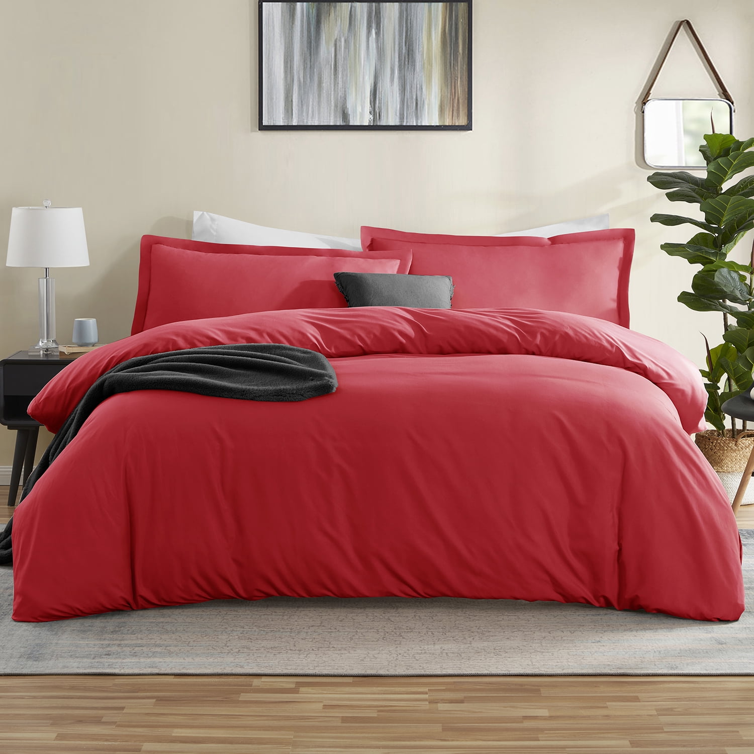 King/California King Red Ultra-Soft Microfiber Duvet Cover Set