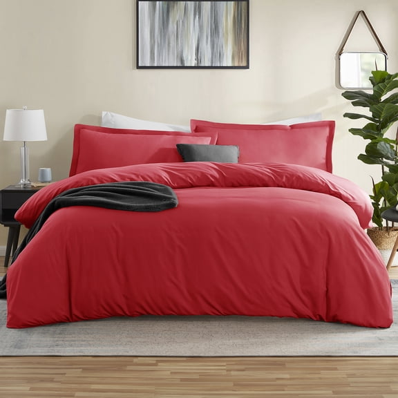Virtu 3pc Duvet Cover Set, Luxury Microfiber Duvet Cover King with Pillow Shams, Cherry Red