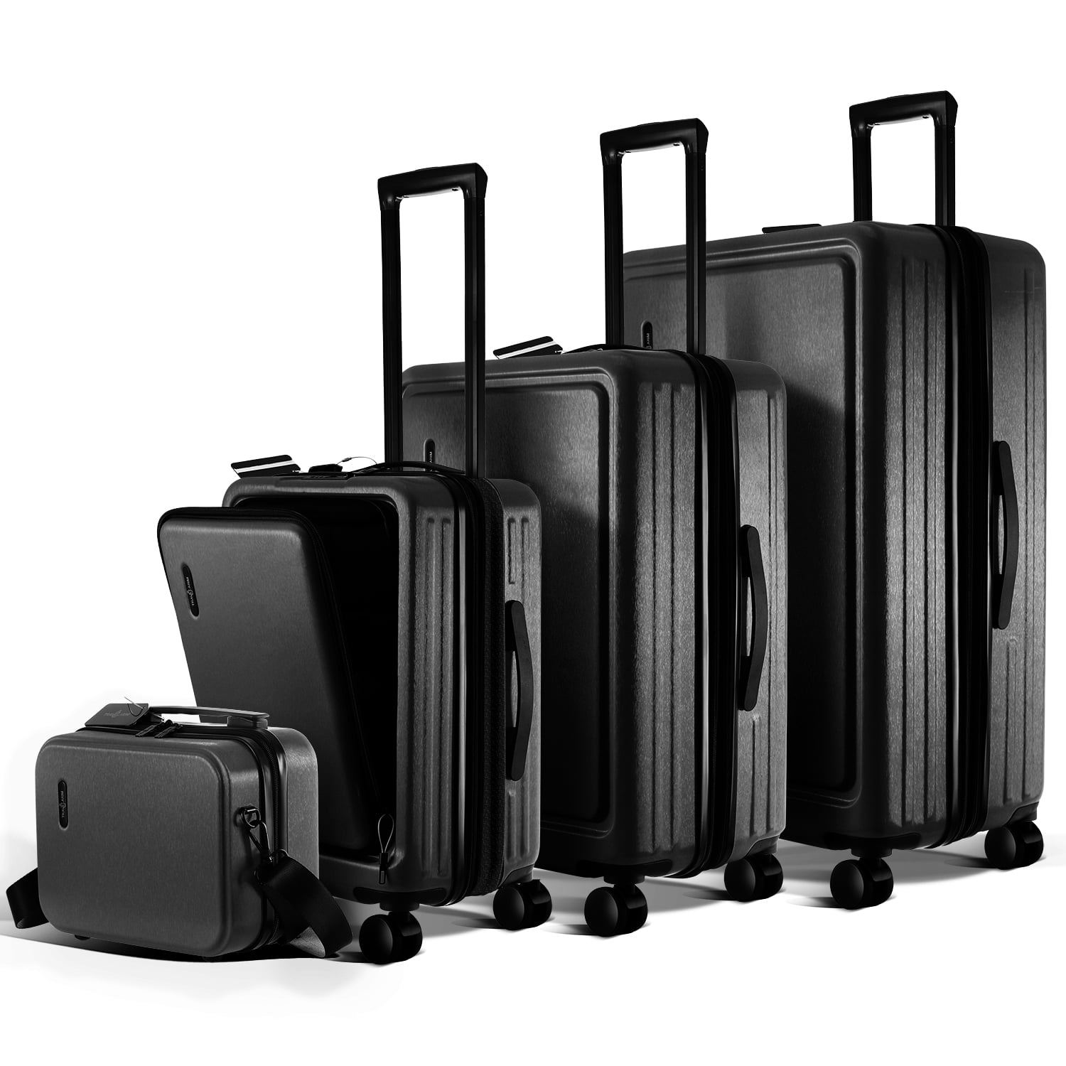 Virtu 4 Piece Hardshell Exapandable Luggage Set, Spinner Luggage Suitcase Set, Black