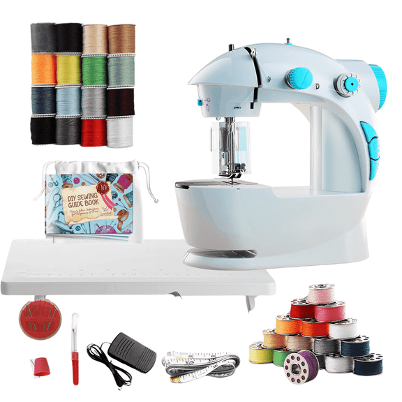 Virtu 48 PC Mini Portable Sewing Machine for Beginner, Kids Sewing Machine and Adults with Craft Supplies, Baby Blue