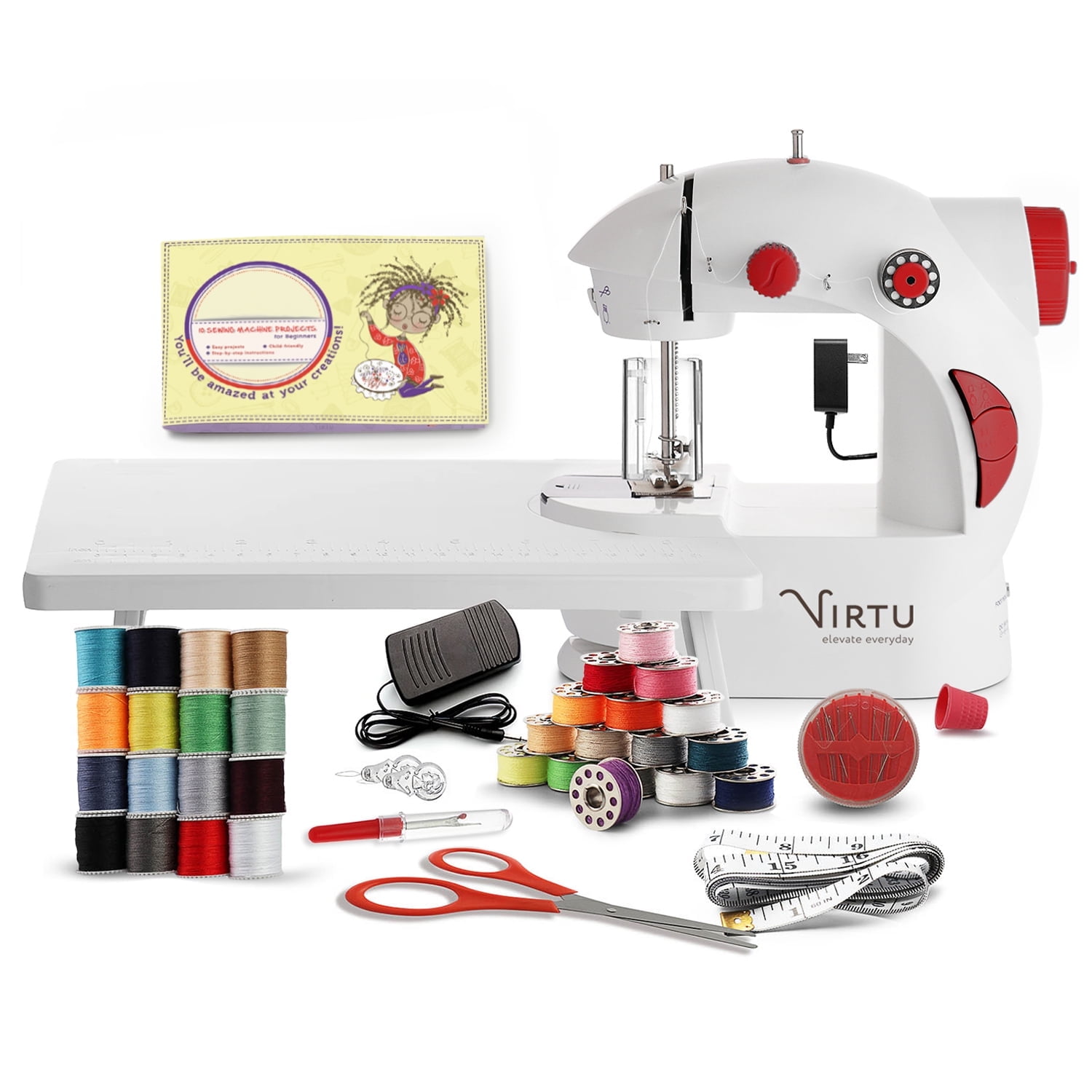 Virtu 48 PC Mini Portable Sewing Machine for Beginner Kids and Adults, Scarlet Red  (图1)