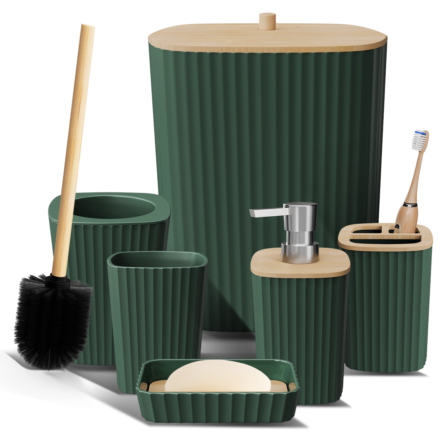 Virtu 6 Piece Bamboo Bathroom Sets, Hunter Green Bathroom Accessories ...