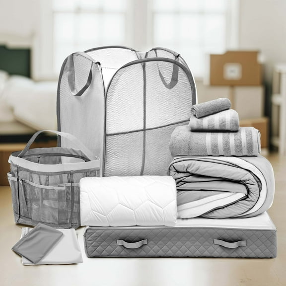 Ravure College Dorm Room Essentials Complete Set, Twin XL Comforter Set, Dorm Bedding, Twin Xl Bed In a Bag Comforter Set with All Dorm Accessories and Bedding, Grey
