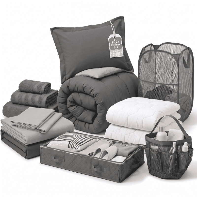 Virtu Twin XL Comforter Set Dorm Bed in a Bag with Accessories, Linen
