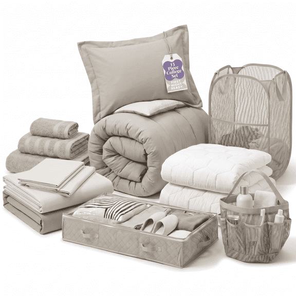 Virtu College Dorm Room Essentials Complete Set, Twin XL Comforter Set, Dorm Bedding, Twin Xl Bed In a Bag Comforter Set with All Dorm Accessories and Bedding, Linen
