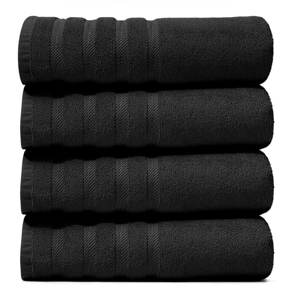 Virtu Bath Towel Sets For Bathroom 100% Ring Spun Cotton Luxury Bath Towel Set 4 Pc Highly Absorbent Towels, Black