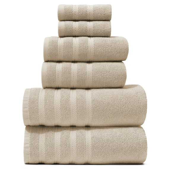 Virtu Bath Towel Sets For Bathroom 100% Ring Spun Cotton Luxury Bath Towel Set 6 Pc Highly Absorbent Towels, Cream