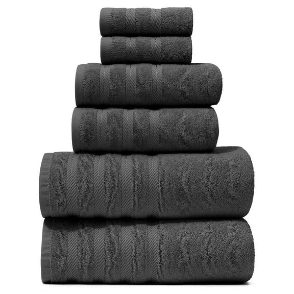 Virtu Bath Towel Sets For Bathroom 100% Ring Spun Cotton Luxury Bath Towel Set 6 Pc Highly Absorbent Towels, Dark Gray