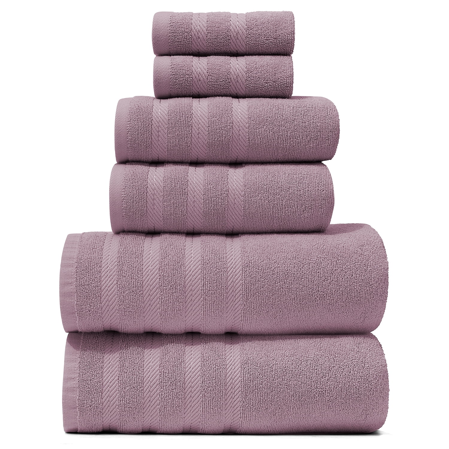 Virtu Bath Towel Sets For Bathroom 100% Ring Spun Cotton Luxury Bath Towel Set 6 Pc Highly Absorbent Towels, Dusty Purple