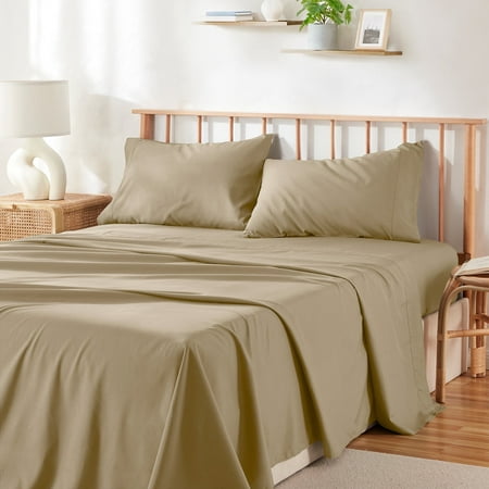 Virtu Bed Sheets Set, Deep Pocket Rayon Derived Bamboo Blend Cooling Twin Sheets sets, Warm Sand