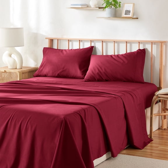 Virtu Bed Sheets Set, Deep Pocket Rayon Derived Bamboo & Microfiber Cooling 4 Piece Full Sheets sets, Burgundy Red