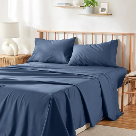 Virtu Bed Sheets Set, Deep Pocket Rayon Derived Bamboo Blend Cooling 4 Piece Queen Sheets sets, Navy