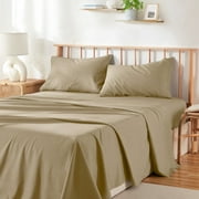Virtu Bed Sheets Set, Deep Pocket Rayon Derived Bamboo Blend Cooling 4 Piece Queen Sheets sets, Warm Sand
