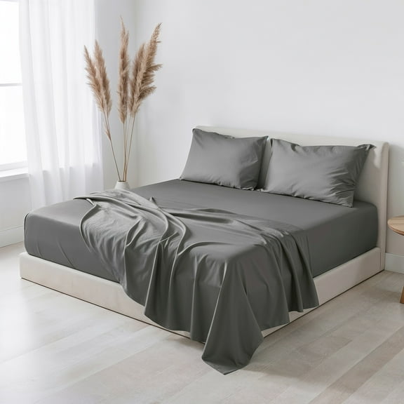 Virtu Bed Sheets Set, Deep Pocket Rayon Derived from Bamboo Blend Cooling 4 Piece Queen Sheets sets, Gray
