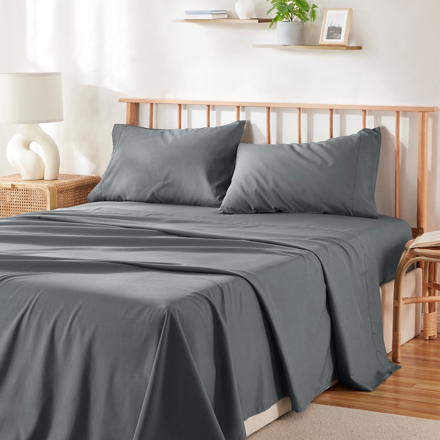 Walmart Deal of Virtu Bed Sheets Set, Deep Pocket Rayon Derived from Bamboo & Microfiber Cooling 4 Piece Queen Sheets sets, Gray