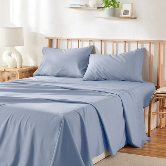 Virtu Bed Sheets Set, Deep Pocket Rayon Derived from Bamboo Blend Cooling 4 Piece Queen Sheets sets, Ice Blue