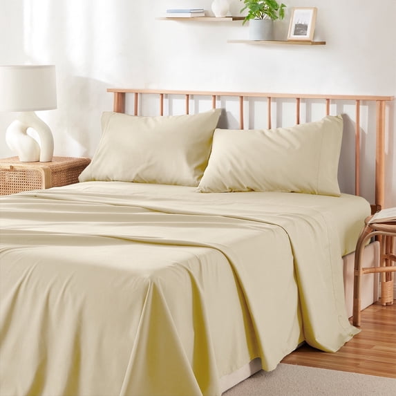 Virtu Bed Sheets Set, Deep Pocket Rayon Derived from Bamboo Blend Cooling 4 Piece Twin Sheets sets, Cream