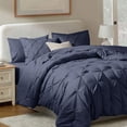 thumbnail image 1 of Virtu California King Comforter Set with Cooling Pillows and Pillow Shams, Bed In A Bag 9 Pc Pleated Bedding Set, Navy, 1 of 10