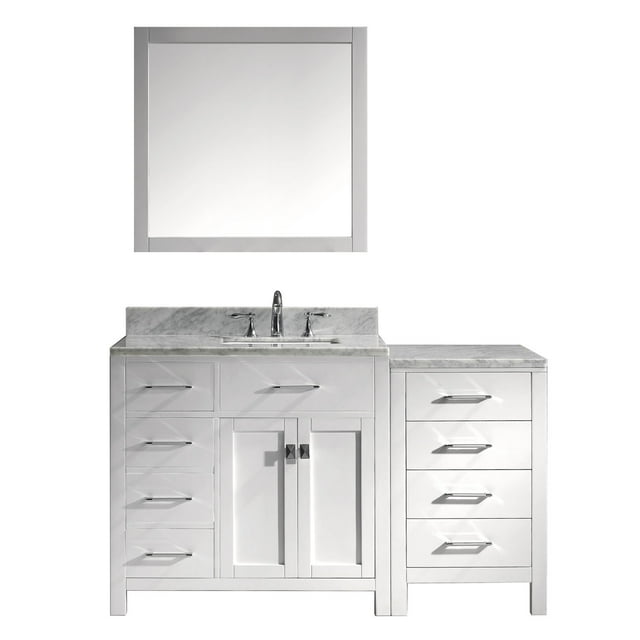 Virtu Caroline Parkway 57'' Single Bathroom Vanity Set with Black Galaxy Top and Mirror