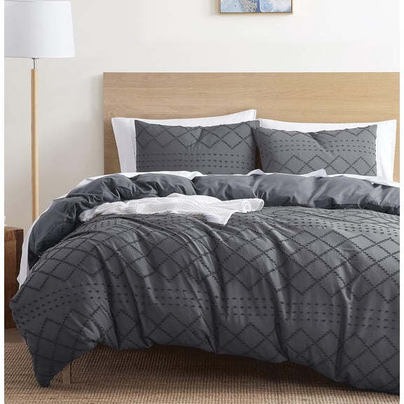 Virtu Comforter Sets, Diamond Duvet Cover Set With Insert and Pillow Shams, 3-Pc All Season Bedding Comforter Set, Twin Gray