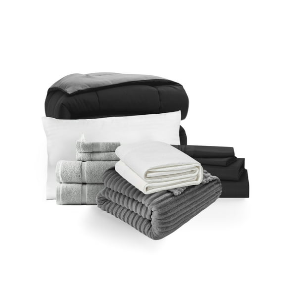 Virtu Complete College Dorm Room Essentials Twin XL Bedding Comforter Set, Bed in a Bag Comforter Set, Black And Gray