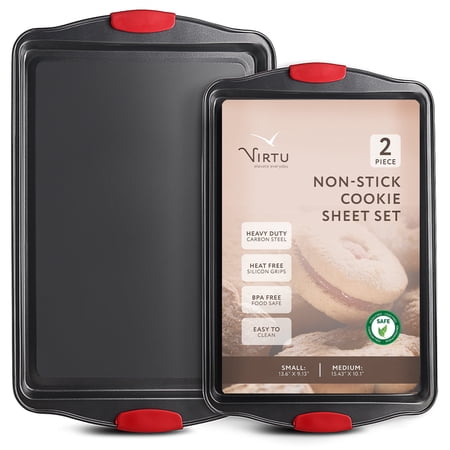 Virtu Bakeware Sets, 2 PC Baking Pan Set - Carbon Steel Baking Set with Silicone Handles Cookie Sheet Nonstick Sets - Black