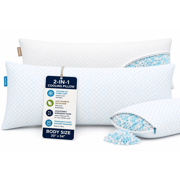 Virtu Adjustable Cooling Memory Foam Pillows, Body, 20" x 54", 2 Pack
