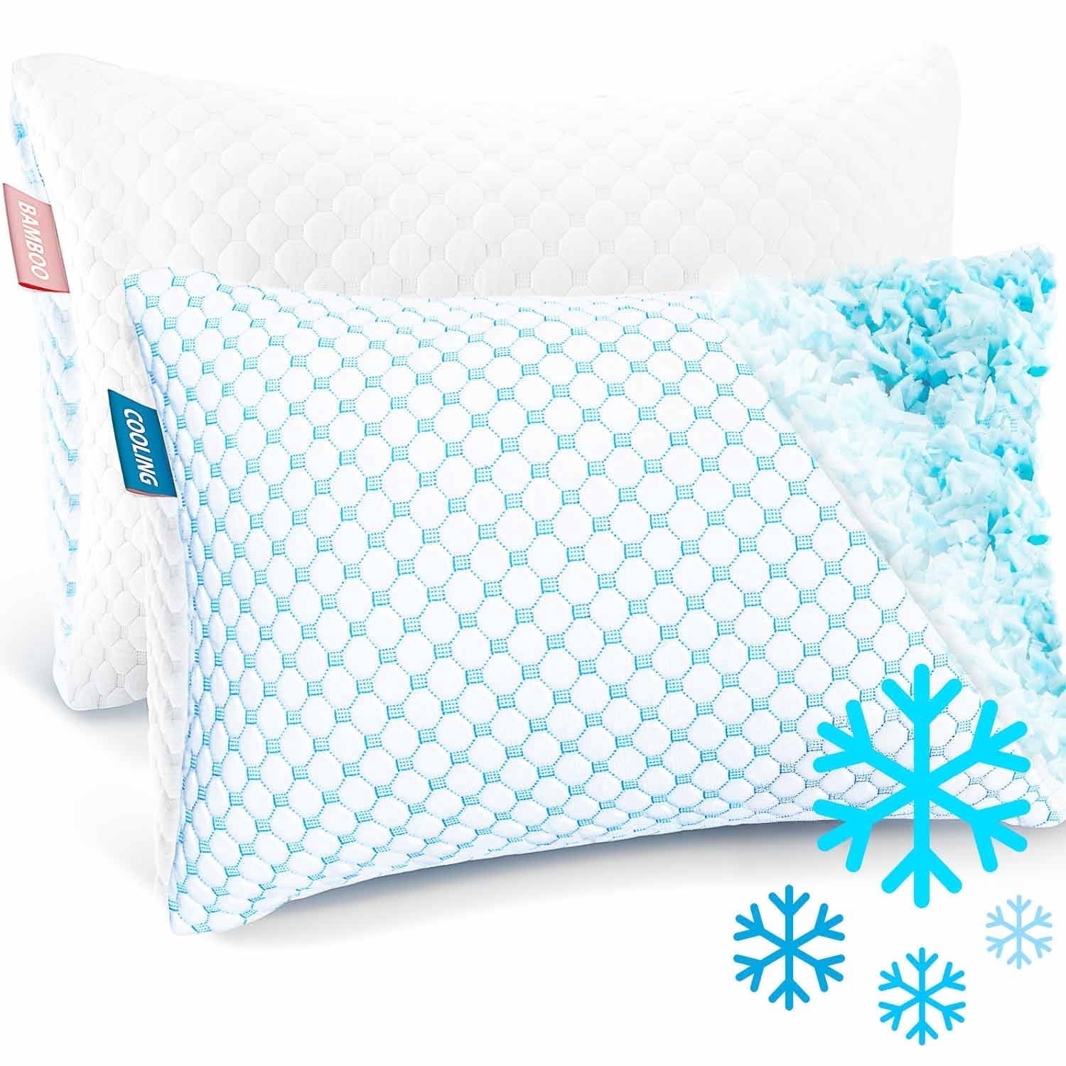 Virtu Cooling Memory Foam Pillows for Bed Queen Size 2 Pack, Temperature Regulating Ice Pillows, 20" x 30"