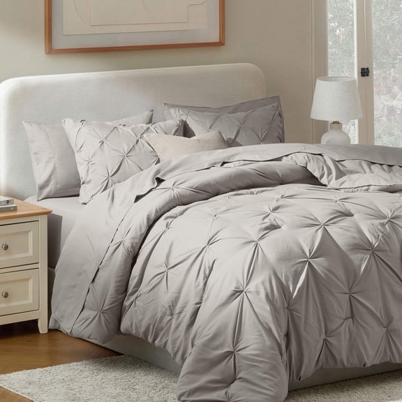 Virtu Full Comforter Set, 7pc Bed in a Bag, Pleated Bedding Comforter Sets with Sheets, Linen