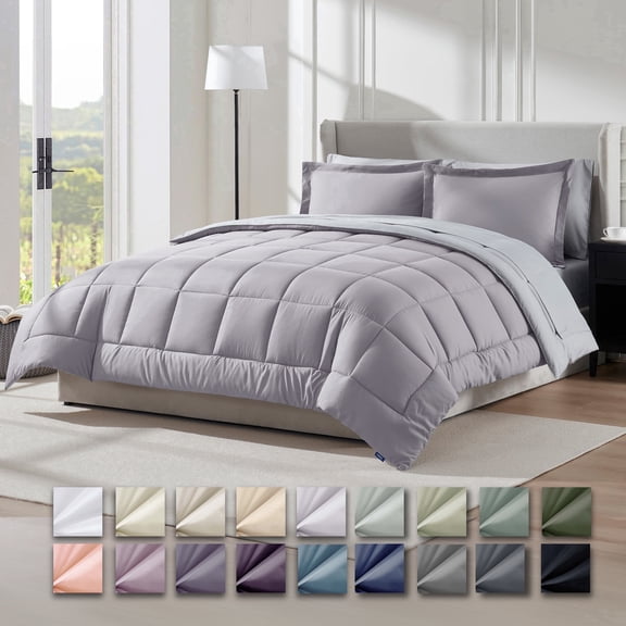 Virtu Full Size Comforter Sets, Bed in a bag, 7 Piece Reversible Bedding Comforter Set with Sheets, Bedding Set, Gray Lavender