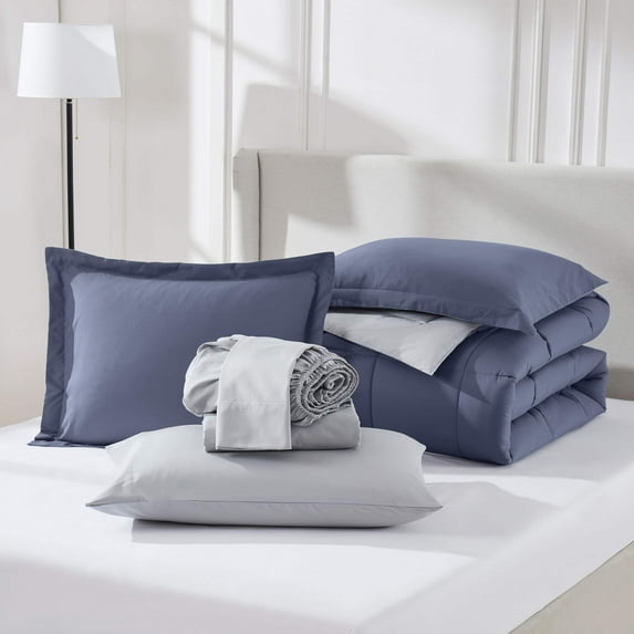 Virtu Full Size Comforter Set, Bed in a bag, 7 Pc Reversible Bedding Comforter Set with Sheets, Bedding Set ,Navy