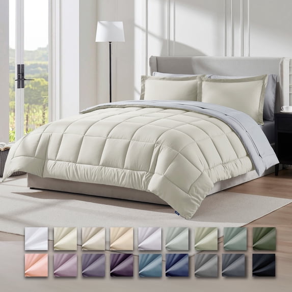 Virtu Full Size Comforter Sets, Bed in a bag, 7 Piece Reversible Bedding Comforter Set with Sheets, Bedding Set,Off White