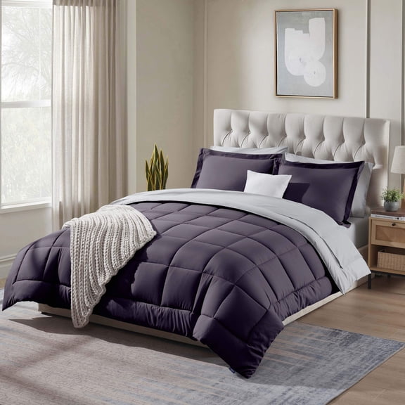 Virtu Full Size Comforter Sets, Bed in a bag, 7 Piece Reversible Bedding Comforter Set with Sheets, Bedding Set Dark Gray