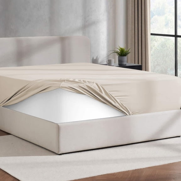 Virtu Full Fitted sheet only, 1800 Extra deep pocket fitted sheet soft microfiber, Cream Beige