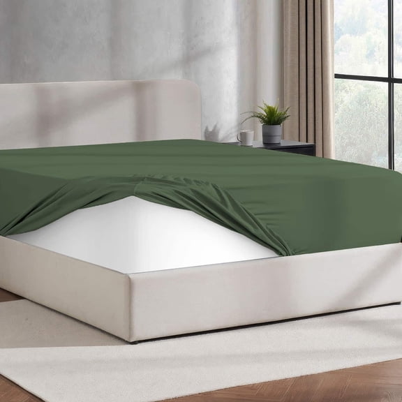 Virtu Full Fitted sheet only, 1800 Extra deep pocket fitted sheet soft microfiber, Olive Green