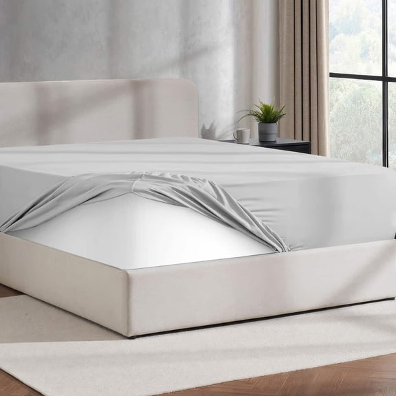 Virtu Full Fitted sheet only, 1800 Extra deep pocket fitted sheet soft microfiber, Silver Gray